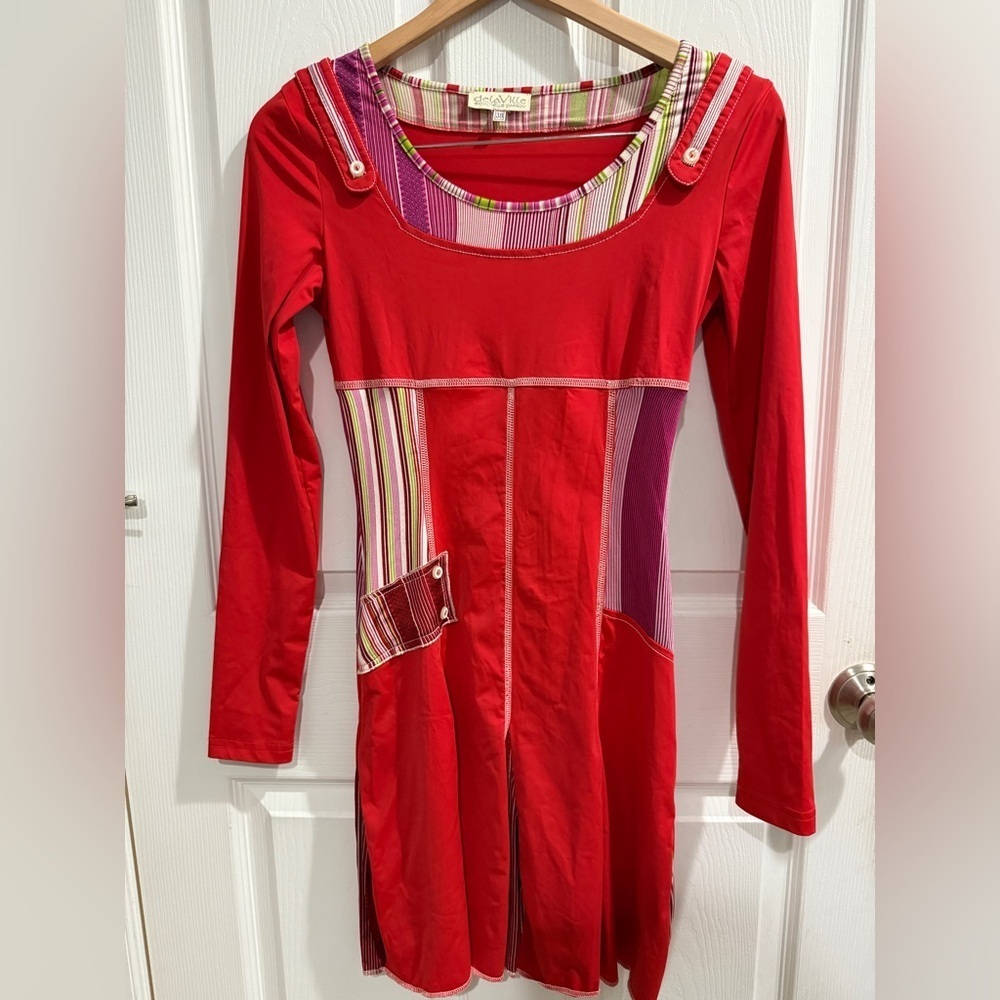 Stylish Red Long Sleeve Dress Mod retro vintage - Picture 2 of 4